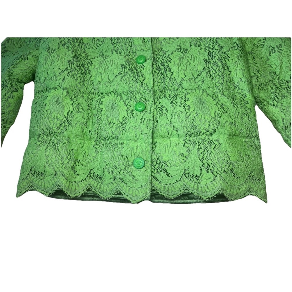 Gorgeous Vtg 1996 Gianni Versace Lime Green Lace Goose Down Puffer Jacket S/M - Picture 7 of 16